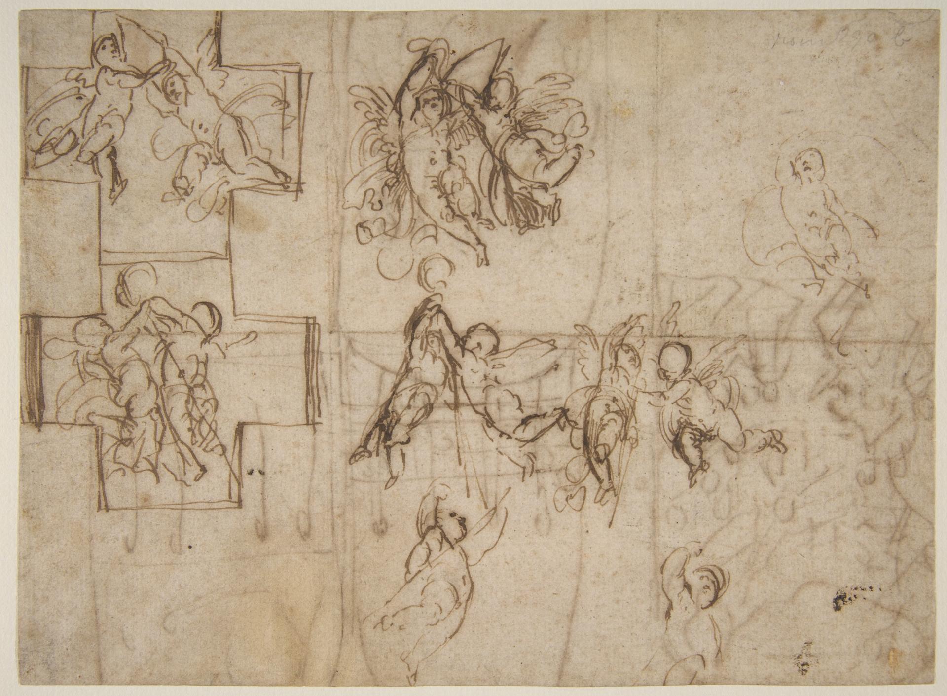 Studies of Flying Putti (recto); Composition Studies (verso) by Guido Reni