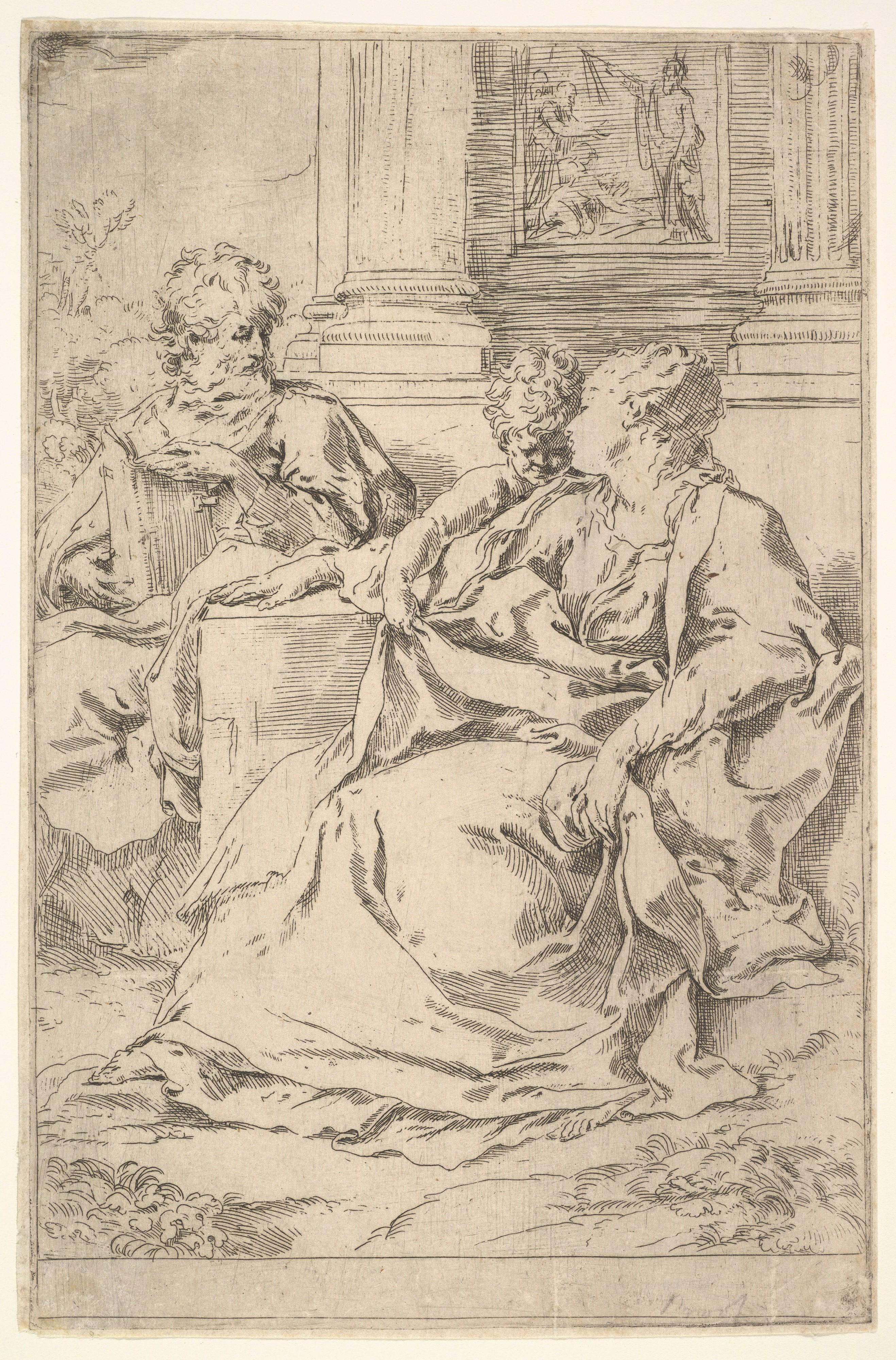 The Holy Family with Scriptural Scene in Background