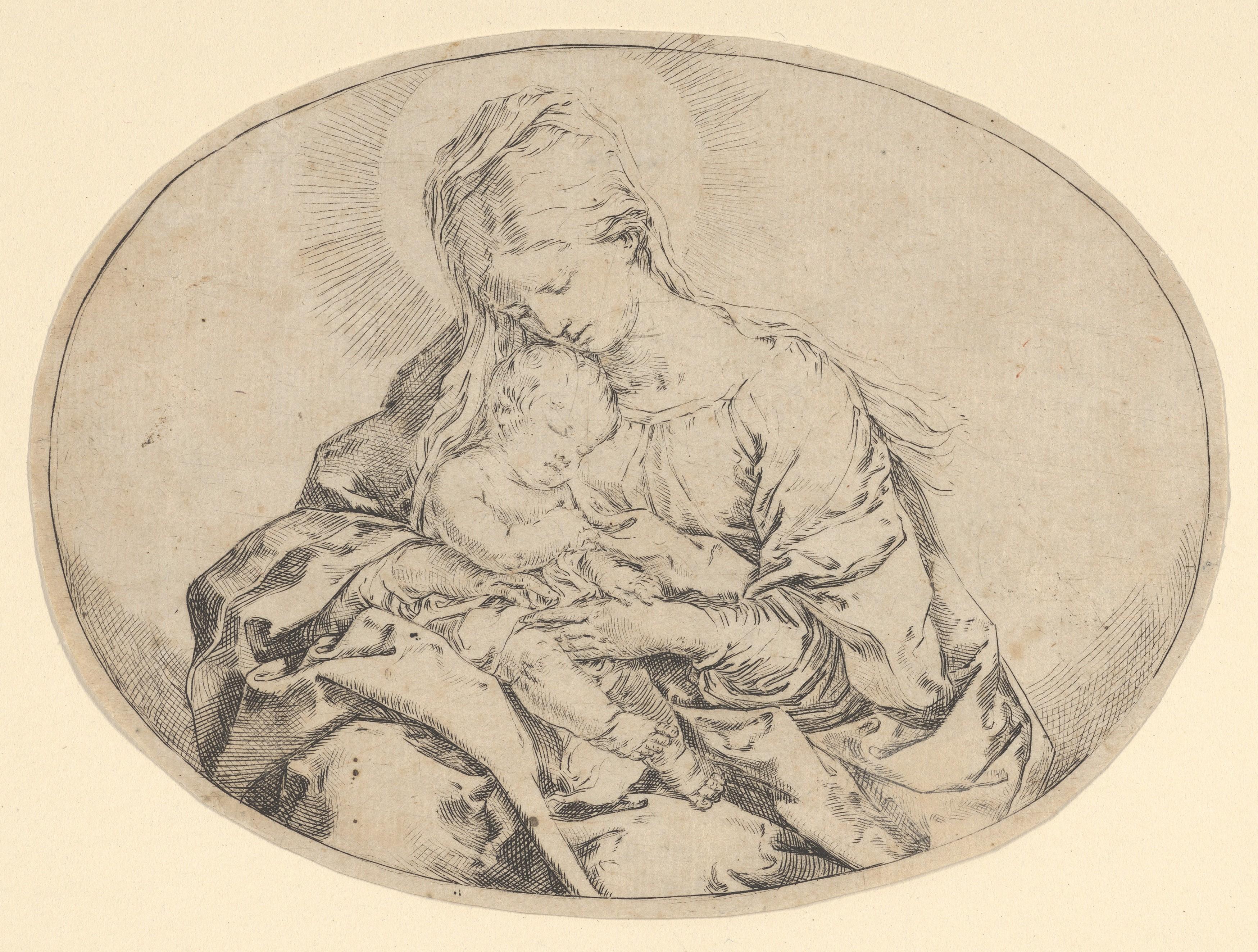 The Virgin holding the infant Christ, an oval composition