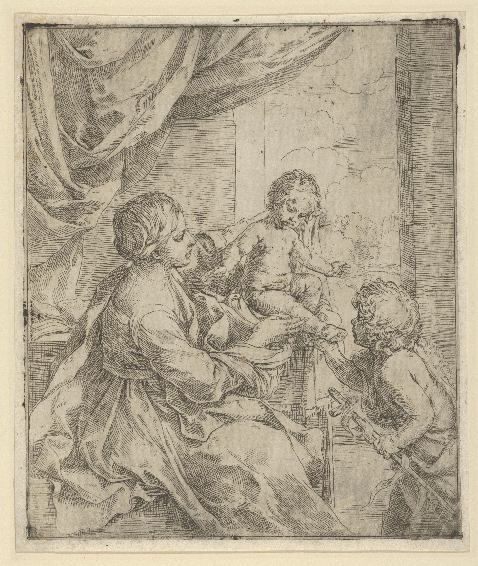 The Virgin and Child at a table with the young John the Baptist by Guido Reni