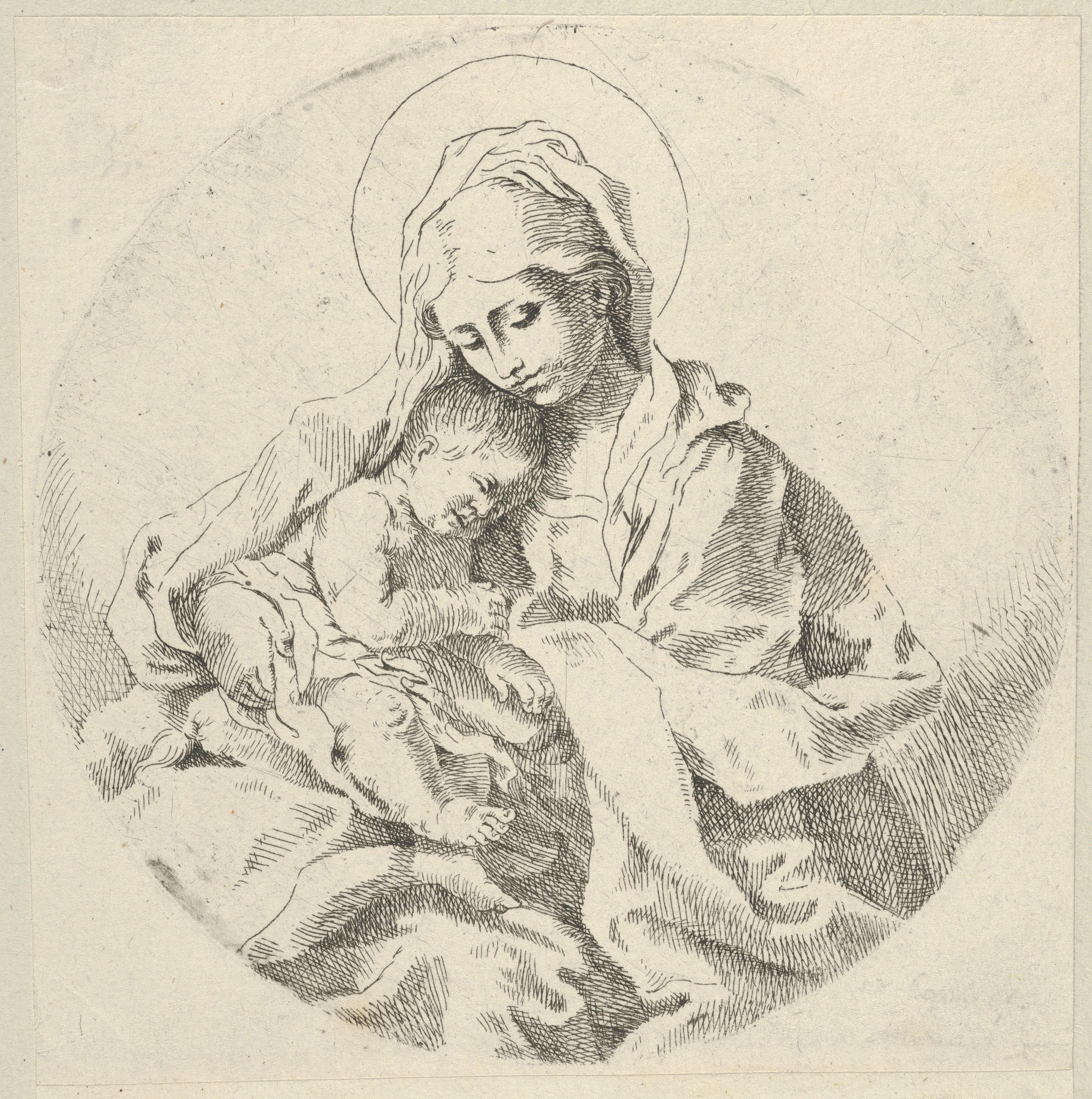 The Virgin holding the infant Christ, a circular composition, after Reni
