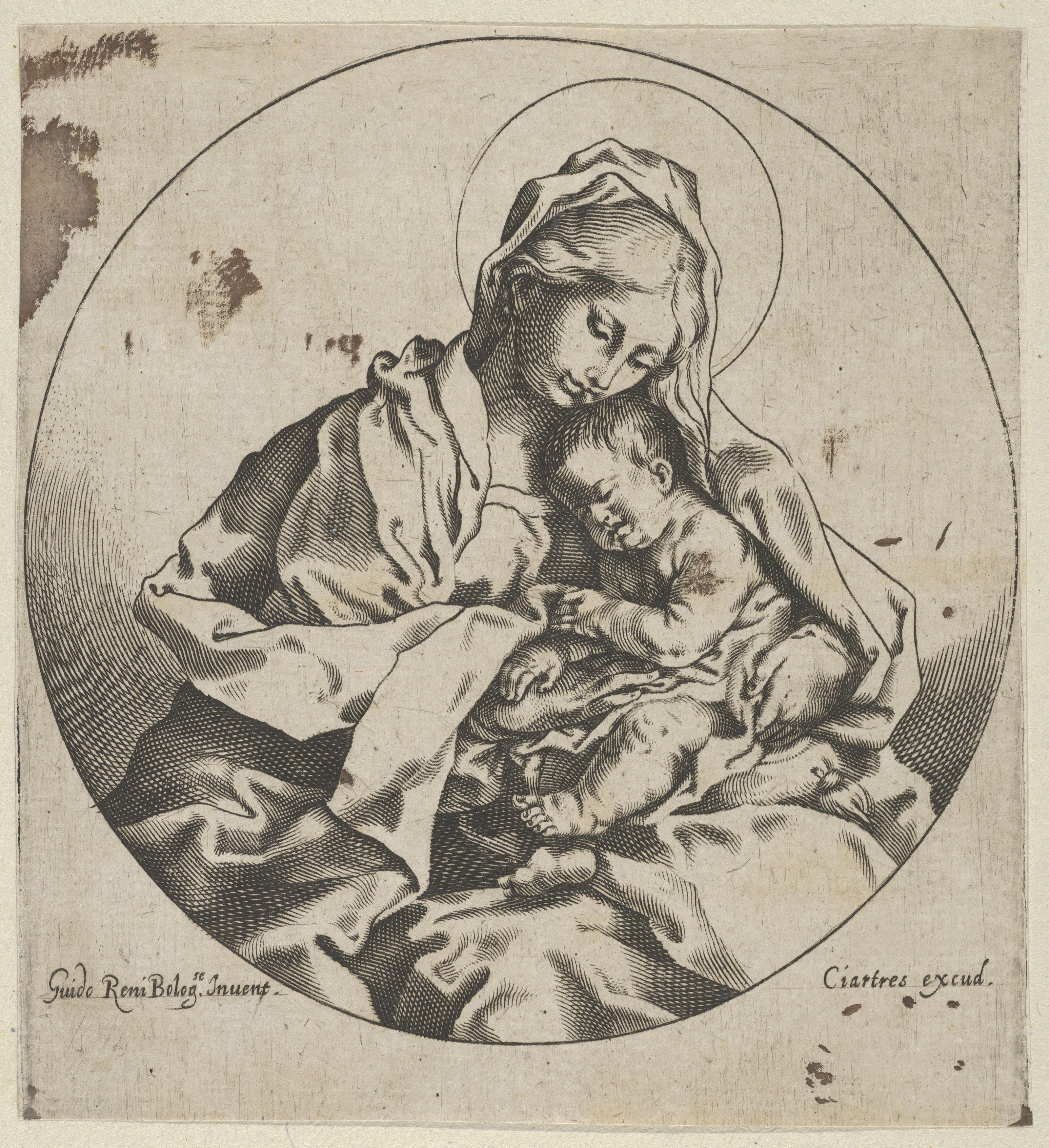 The Virgin holding the infant Christ, a circular composition, after Reni