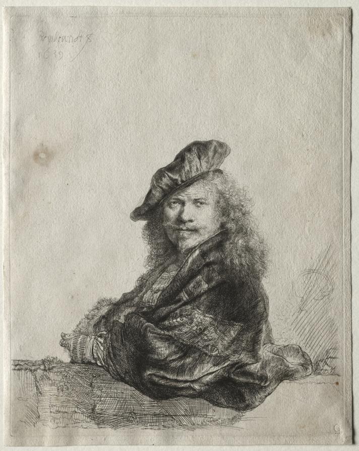 Self-Portrait Leaning on a Stone Sill by Rembrandt van Rijn