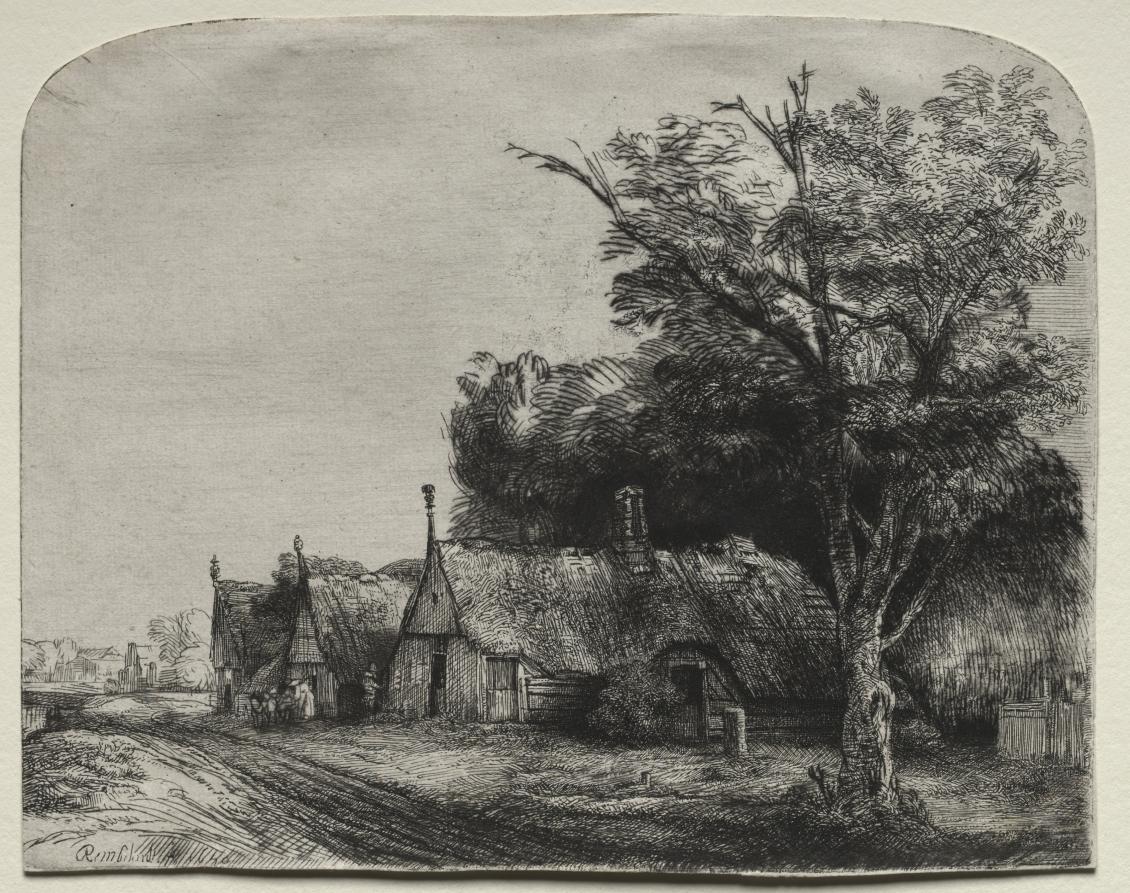 Landscape with Three Gabled Cottages beside a Road by Rembrandt van Rijn