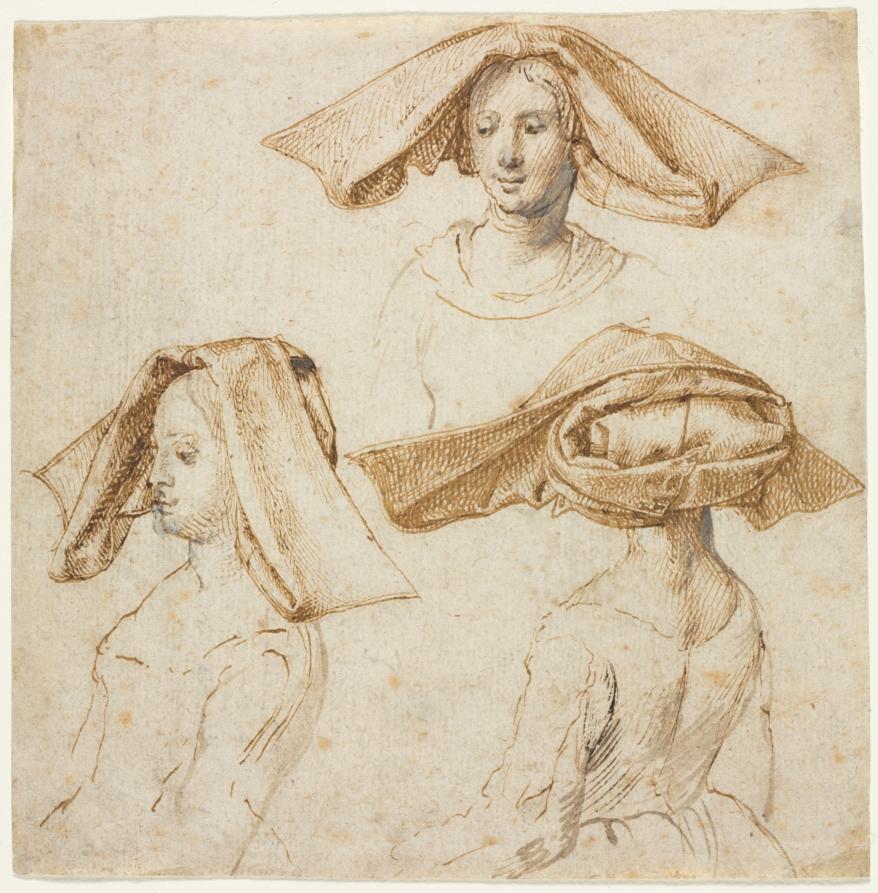 Three Studies of a Woman Wearing an Elaborate Headdress