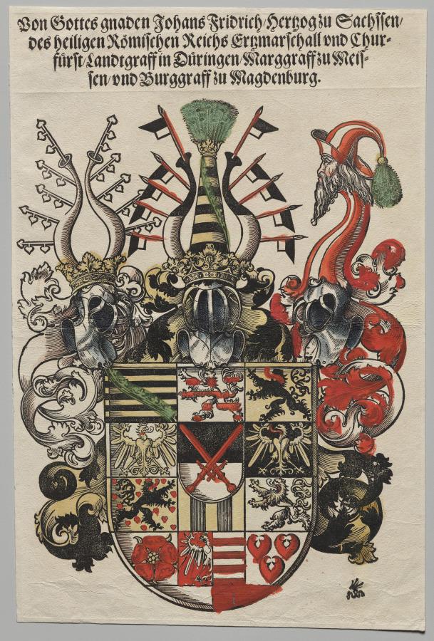 Coat of Arms of John Frederic, Elector of Saxony, called the Magnanimous by Lucas Cranach